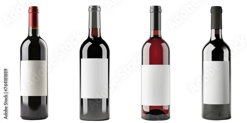 Collection of wine bottle with emty white label for mockup, cutout, png isolated transparent background