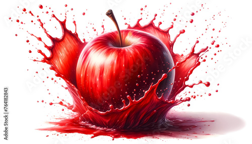 A red apple falling into a red splash photo