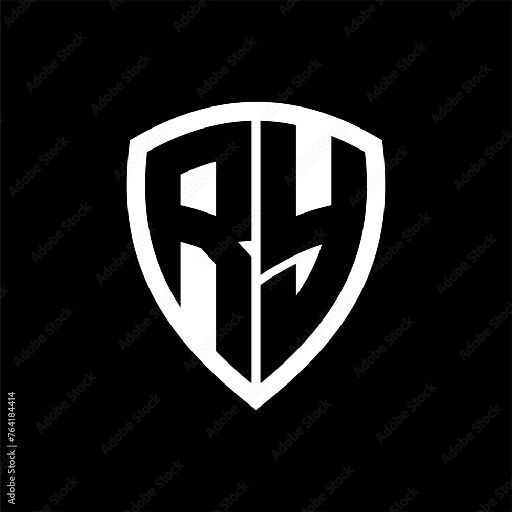 RY monogram logo with bold letters shield shape with black and white color design RY monogram logo with bold letters shield shape with black and white color design