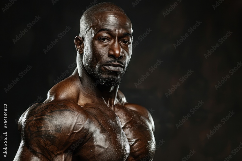 photorealistic studio portrait of a muscular bodybuilder on black background photorealistic studio portrait of a muscular bodybuilder on black background