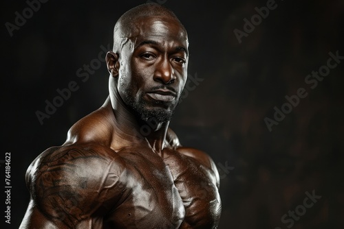 photorealistic studio portrait of a muscular bodybuilder on black background © Igor