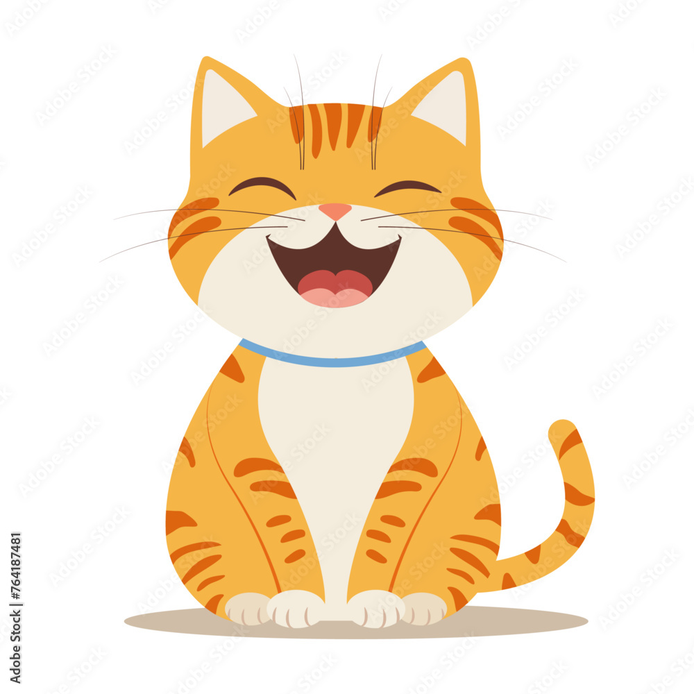 Vector illustration of a cute happy ginger cat that is sitting. White background