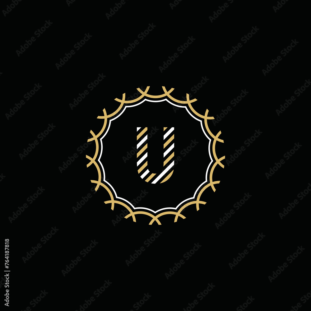 Golden and white vector frame with letter U