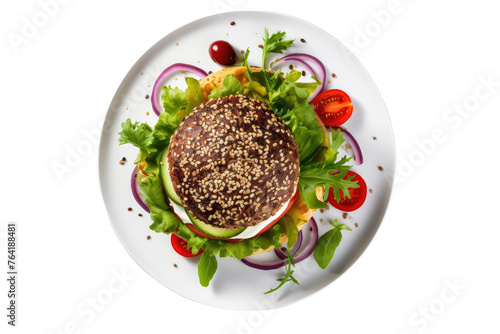 top view burger plate isolated on a transparent background
