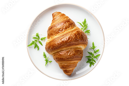 top view croissant plate isolated on a transparent background