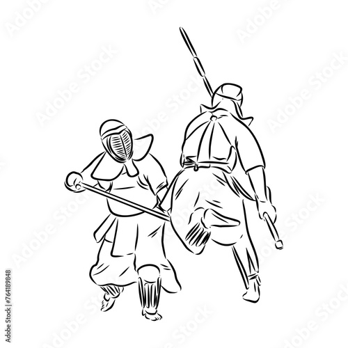 black and white sketch kendo samurai vector