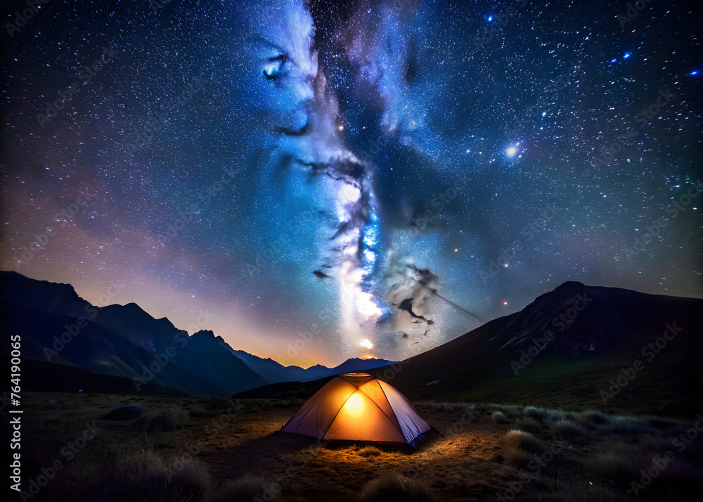tent under the star-filled night sky