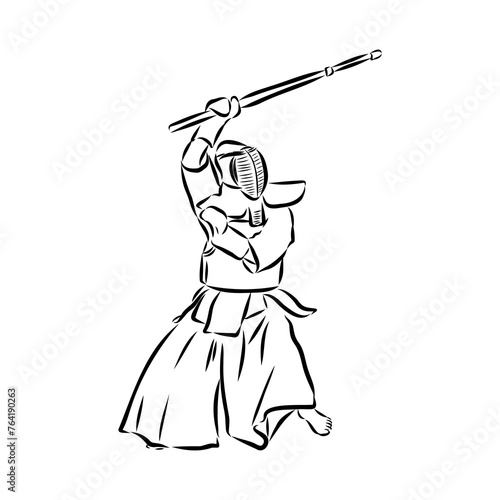 black and white sketch kendo samurai vector