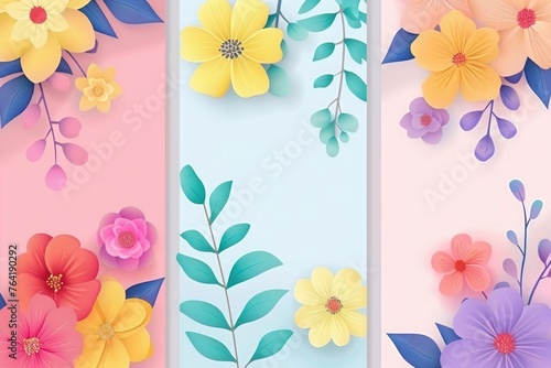 Colorful flowers spring sale discount banner or social media post template