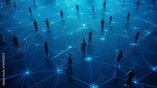 A group of people are connected by a network of lines. Concept of unity and interconnectedness among the individuals photo