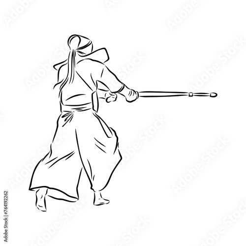 black and white sketch kendo samurai vector