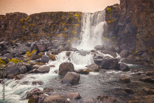 Oxararfoss, a waterfall in Thingvellir National Park, Iceland