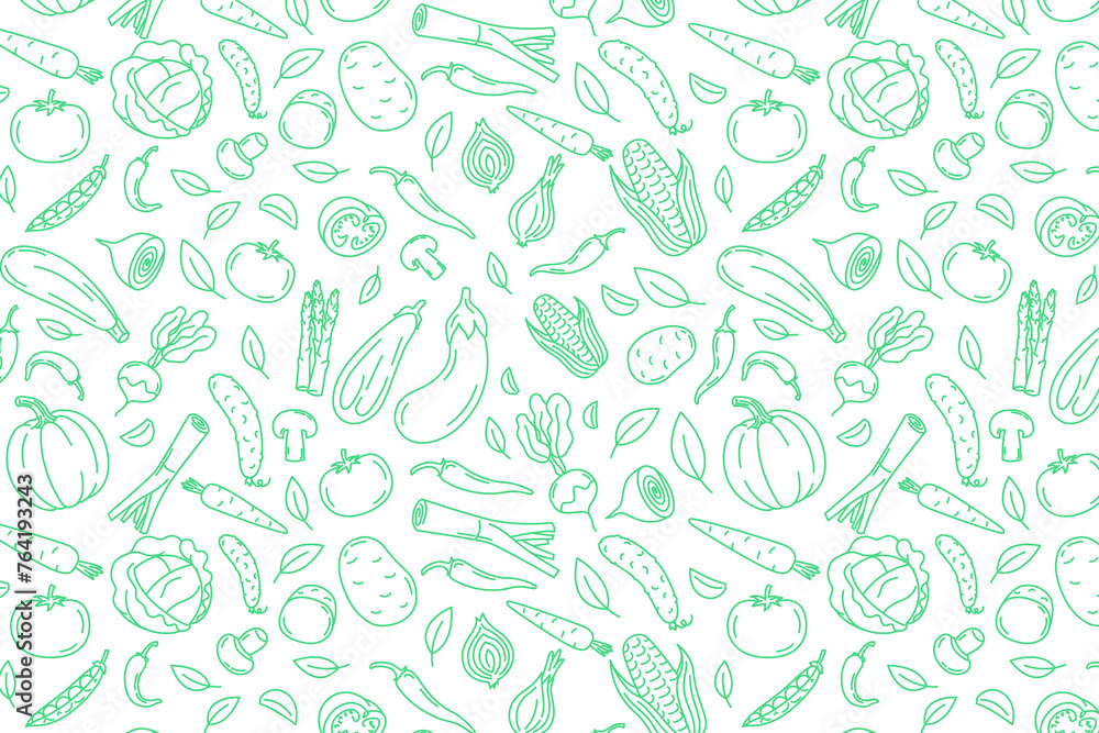 Vegetables doodle pattern. Illustration for backgrounds, card, posters, banners. Vector icons.