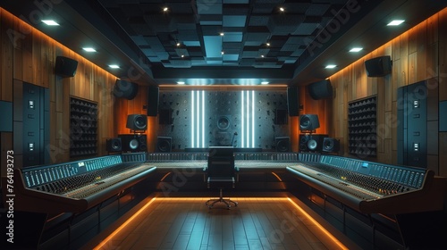 A inviting music recording studio with soundproof walls  a mixing console  and vintage - inspired decor that inspires creativity and captures the essence of the music being produced. generative ai
