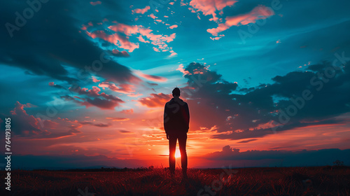 Contemplate the possibilities that lie ahead and embrace the optimism of tomorrow with a silhouette of a person standing alone, gazing out towards the horizon with a hopeful expression.