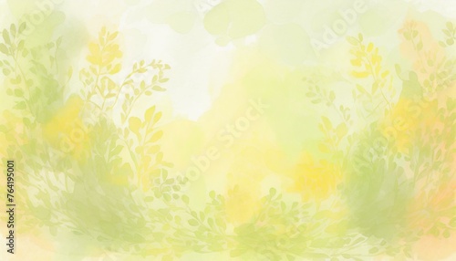 Beautiful pastel springtime Easter background illustrated with yellow aquarelle flowers. 