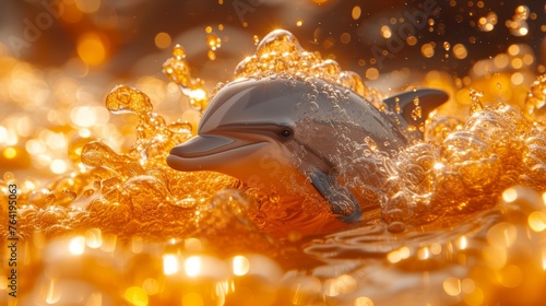  A clear photo of a dolphin toy submerged in water, with bubble patterns on its head