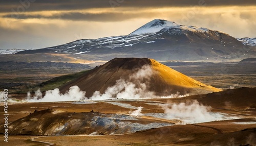 The sulphuric golden brown landscape of Iceland's geothermal area photo