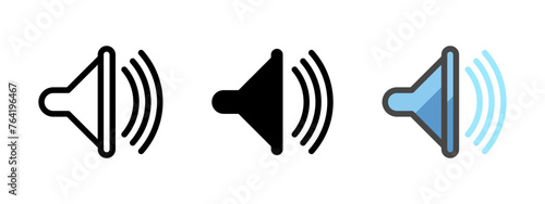 Multipurpose loudspeaker vector icon in outline, glyph, filled outline style. Three icon style variants in one pack.