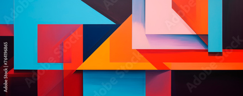 An abstract painting featuring a variety of vivid colors and unique shapes blending together harmoniously. Banner. Copy space