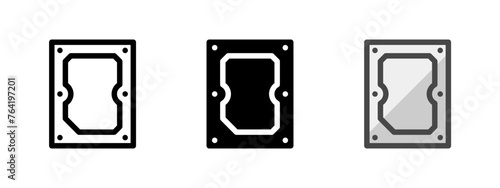 Multipurpose hard disk vector icon in outline, glyph, filled outline style. Three icon style variants in one pack.