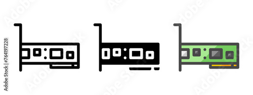 Multipurpose LAN card vector icon in outline, glyph, filled outline style. Three icon style variants in one pack. photo