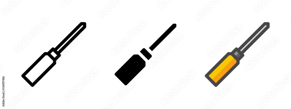 Multipurpose screwdriver vector icon in outline, glyph, filled outline style. Three icon style variants in one pack. Multipurpose screwdriver vector icon in outline, glyph, filled outline style. Three icon style variants in one pack.