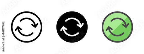 Multipurpose reset button vector icon in outline, glyph, filled outline style. Three icon style variants in one pack.