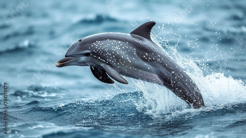  A dolphin leaping from water with an open mouth, head above