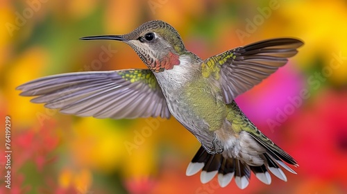  Hummingbird, flying, wings spread, turned sideways
