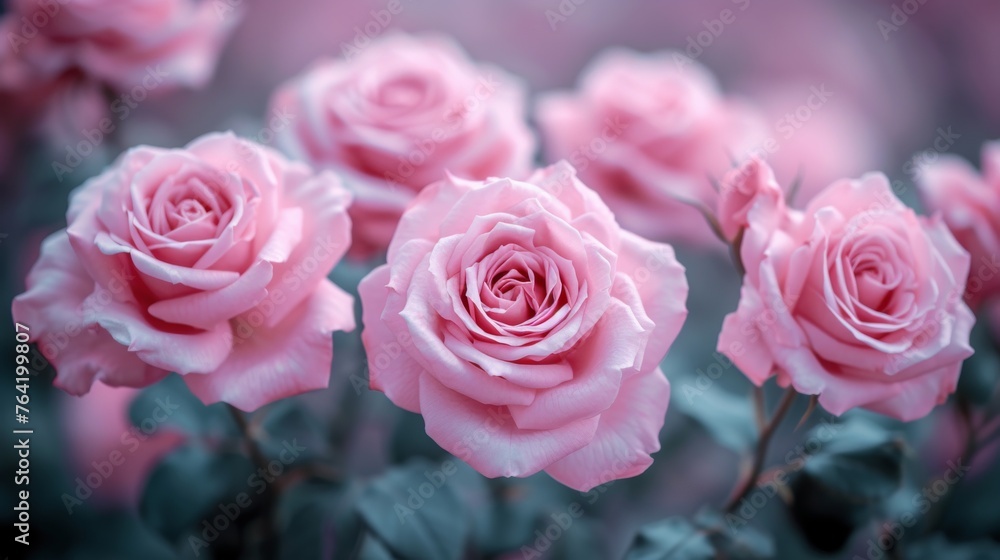 Roses in vase with green leaves, blurred background Roses in vase with green leaves, blurred background
