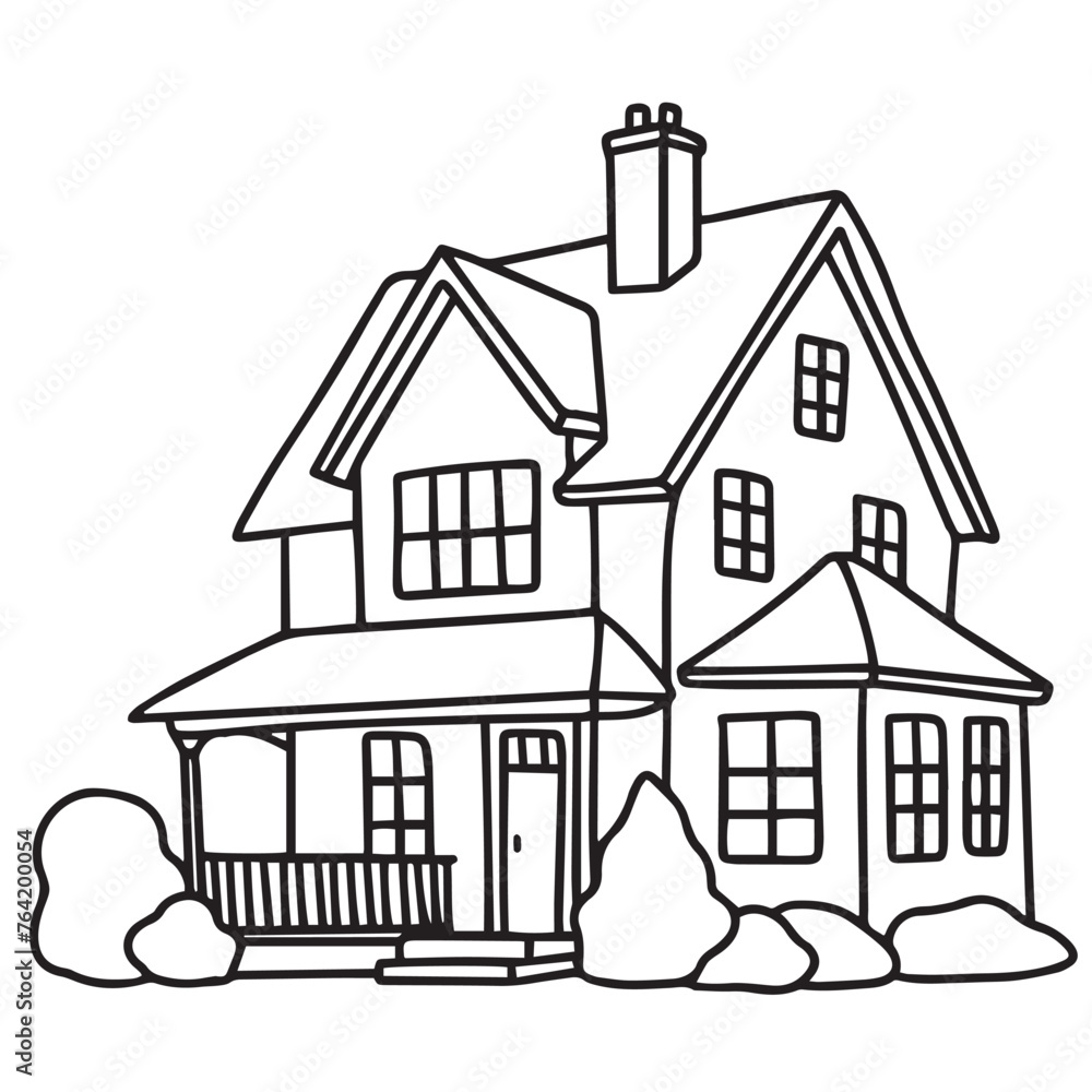 House in doodle style isolated on transparent background. Hand drawn vector art