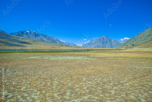 Huge mountains on green land in Ghizer valley Pakistan