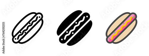 Multipurpose hot dog vector icon in outline, glyph, filled outline style. Three icon style variants in one pack.