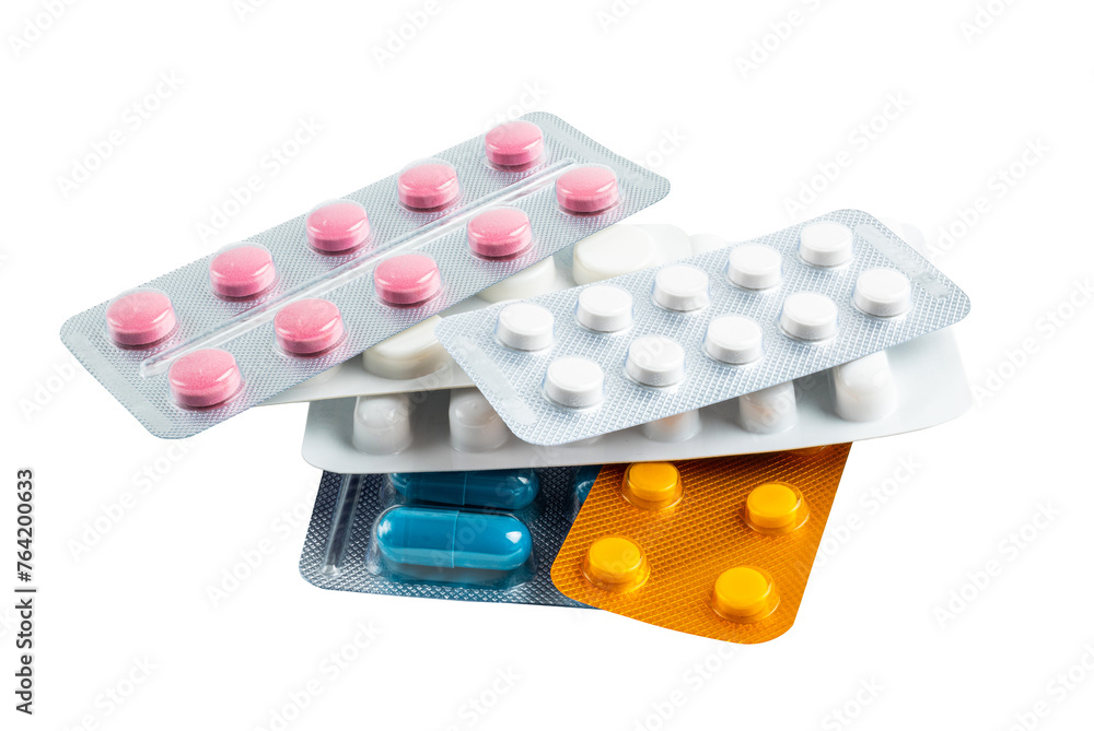 Various medicine capsules, pills and tablets in a blister pack isolated on transparent background, healthcare and medicine concept Various medicine capsules, pills and tablets in a blister pack isolated on transparent background, healthcare and medicine concept