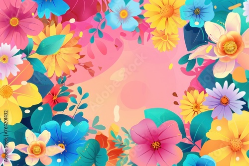 Colorful flowers spring sale discount banner or social media post template