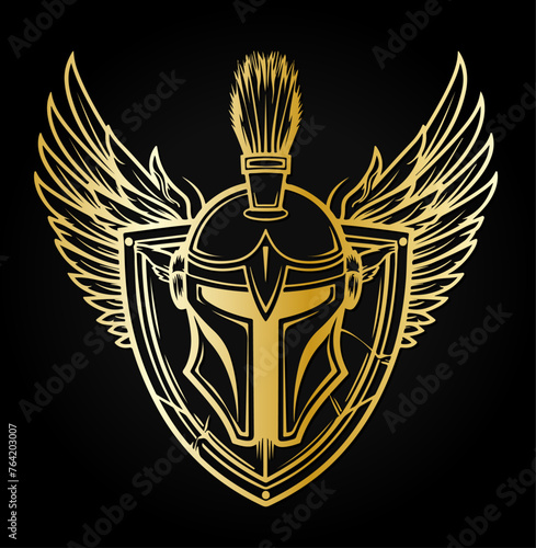 Spartaner Gold Sparta Logo Krieger Symbol Vektor Gladiator Helm