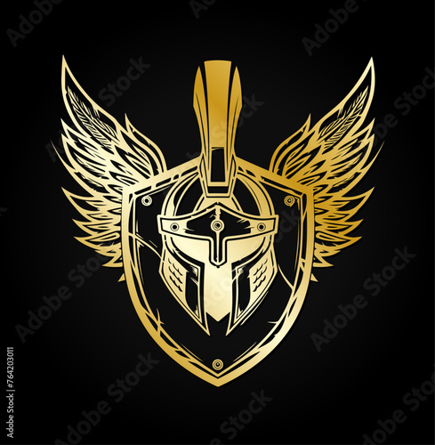 Spartaner Helm Wappen Gold Sparta Logo Krieger Symbol Vektor Gladiator
