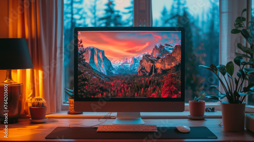 Desktop Computer on Wooden Desk