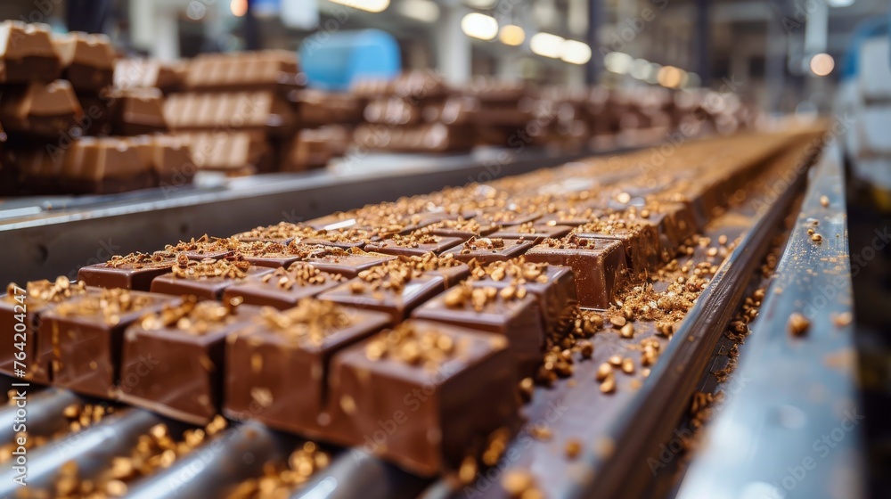 Row of Chocolate Bars on Conveyor Belt