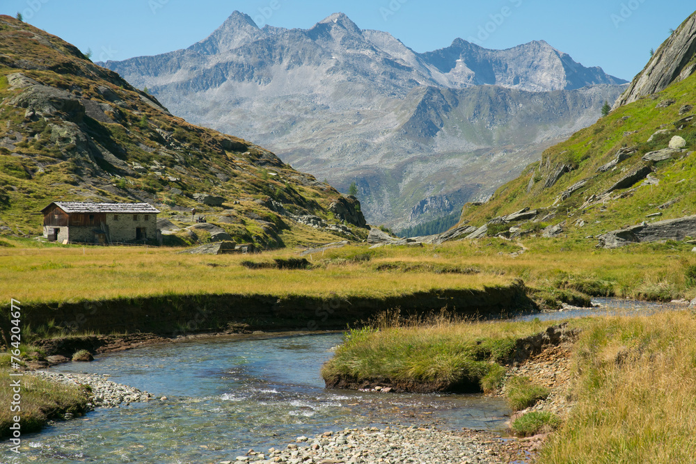 Panoramic view of the wild Valle Rossa near Casere village in Alto Adige, Italy