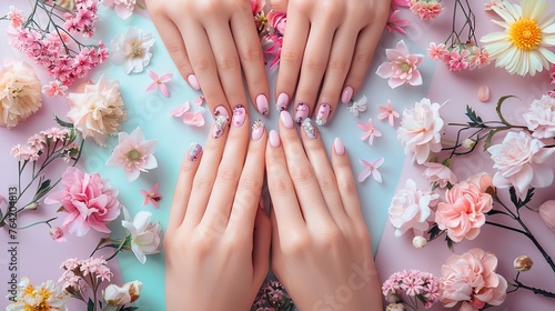female hands with flowers