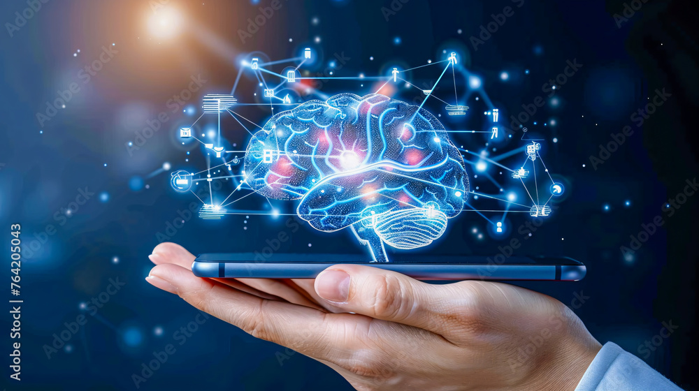 Brain entwined with digital networks, illustrating the advanced possibilities of artificial intelligence and human cognition Brain entwined with digital networks, illustrating the advanced possibilities of artificial intelligence and human cognition