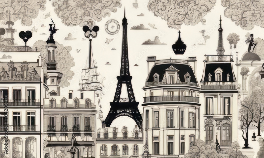 Plano de fundo, Paris, ilustração com prédios históricos, torre Eiffel, cartão postal, ilustração gerada com ia Plano de fundo, Paris, ilustração com prédios históricos, torre Eiffel, cartão postal, ilustração gerada com ia