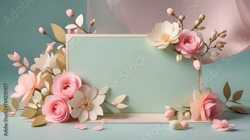 Happy Mother`s Day, Women`s Day, birthday, invitation or Thank You card. Pastel colors.  Paper craft card. Space for text. photo