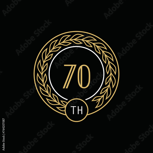 70th anniversary logo with gold and white frame and color. on black background