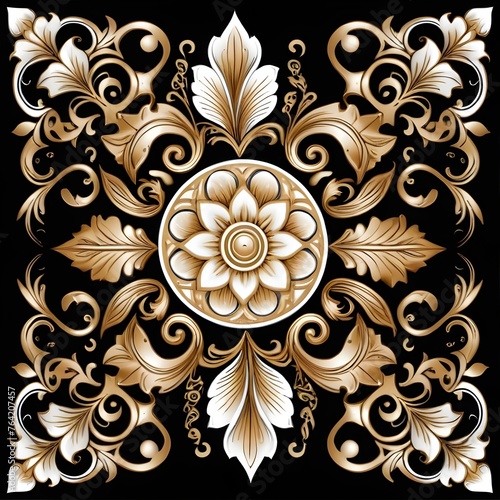 Golden and white Ornament pattern on Black background