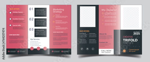 Tri fold Business Brochure Template Layout. Corporate Design Leaflet with Replaceable Image Shape. Template triple folding brochure printing and ad photo
