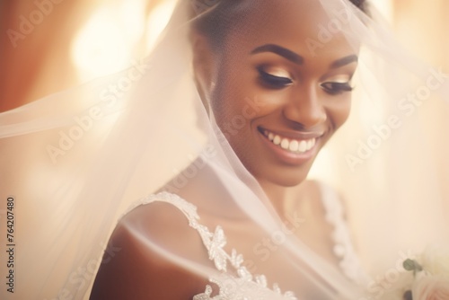 Portrait of beautiful happy bride african american