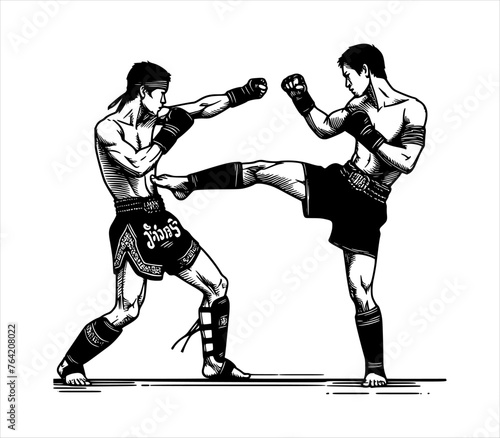 muay thai fight silhouette - line hand drawing (artwork 1)